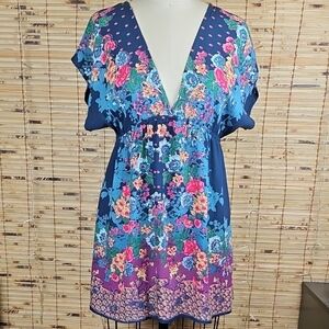 Vibrant Floral V-Neck Mini Dress